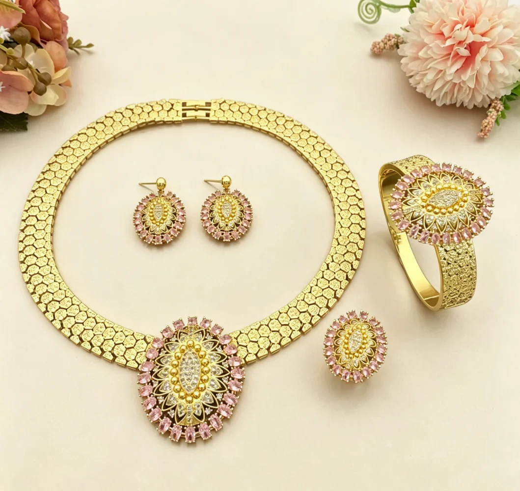 JRH Women's Jewelry Set Gold Plated Copper Sparkling Zircon Bracelet Ring Necklace Earrings for Wedding Accessories
JRH Women's Jewelry Set Gold Plated Copper Sparkling Zircon Bracelet Ring Necklace Earrings for Wedding Accessories