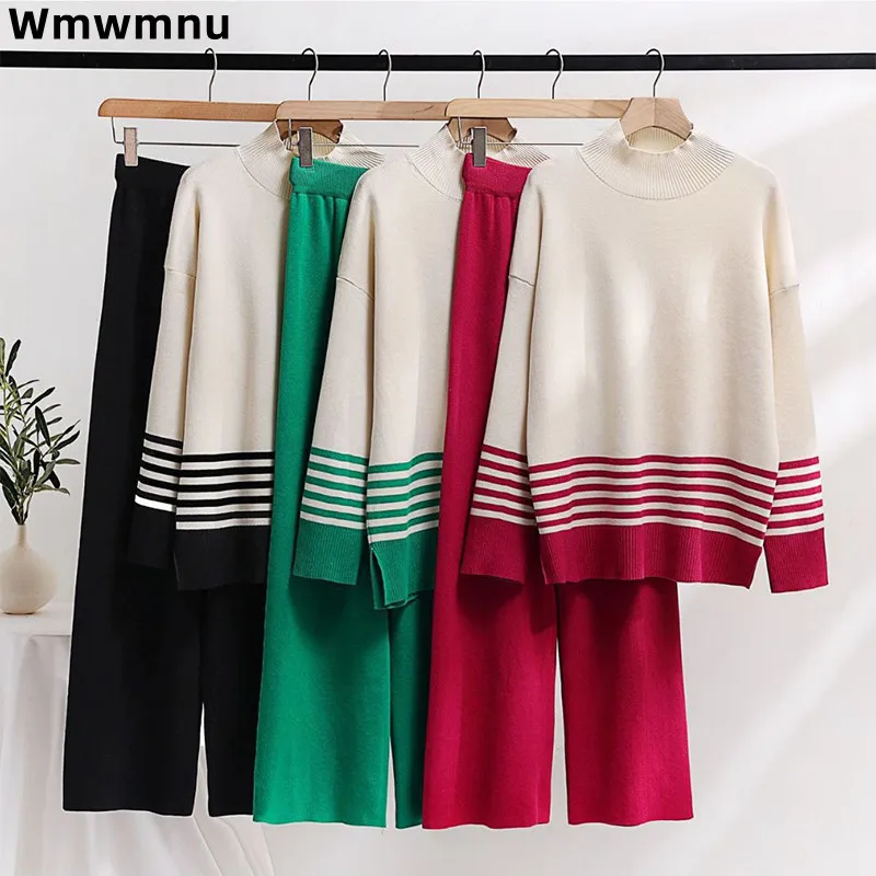 Casual Striped Warm Women Knitted 2 Piece Sets Fall Winter Turtleneck Sweater Tops Outfit Korea High Waist Wide Leg Pants Suit
Casual Striped Warm Women Knitted 2 Piece Sets Fall Winter Turtleneck Sweater Tops Outfit Korea High Waist Wide Leg Pants Suit
