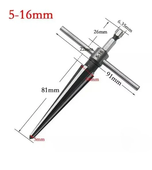 Woodwork Taper Reamer 3-13/5-16mm Wooden Board Electric Drill Hole Expanding Chamfer and Deburring Hexagonal Handle Cut Tool
Woodwork Taper Reamer 3-13/5-16mm Wooden Board Electric Drill Hole Expanding Chamfer and Deburring Hexagonal Handle Cut Tool