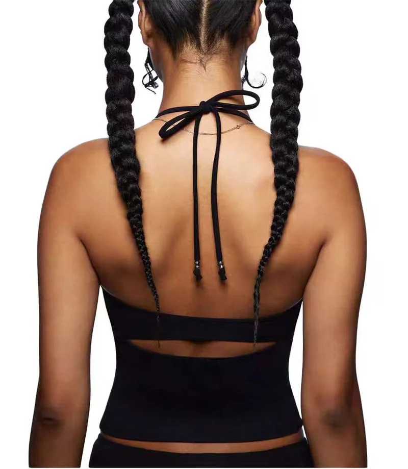 Sexy Lace Up Halter Crop Top Woman Sports Gym Fitness Vest Women Slim Short Backless Tank Top Summer High Street Streetwear 
Sexy Lace Up Halter Crop Top Woman Sports Gym Fitness Vest Women Slim Short Backless Tank Top Summer High Street Streetwear