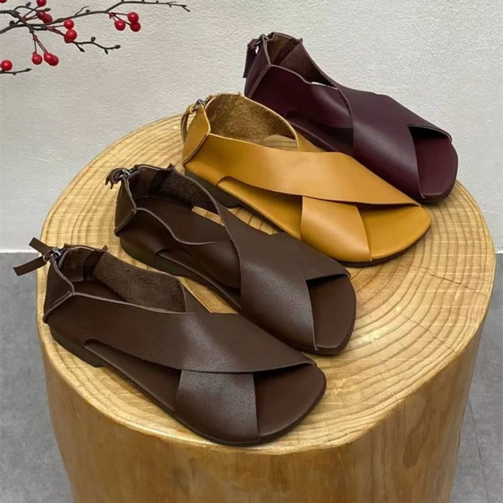 Luxe Cross-Strap Cowhide Flat Sandals Retro Genuine Leather Summer Shoes Premium Comfort Casual Streetwear Dressy Loafers
Luxe Cross-Strap Cowhide Flat Sandals Retro Genuine Leather Summer Shoes Premium Comfort Casual Streetwear Dressy Loafers