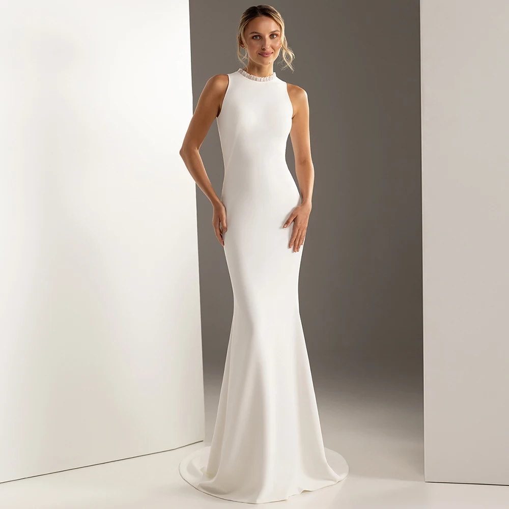 New White Crew Neck Mermaid Wedding Dress for Women Sleeveless Floor Length Cut Out Back Bridal Gown Customized Vestido De Novia
New White Crew Neck Mermaid Wedding Dress for Women Sleeveless Floor Length Cut Out Back Bridal Gown Customized Vestido De Novia