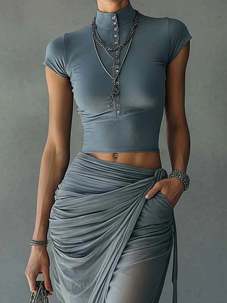 Women 2PCS Slim Patchwork Outfit Short Sleeve Pullover Top with Maxi Skirts Spring Summer Fashion Elegant Streetwear for Holiday
Women 2PCS Slim Patchwork Outfit Short Sleeve Pullover Top with Maxi Skirts Spring Summer Fashion Elegant Streetwear for Holiday