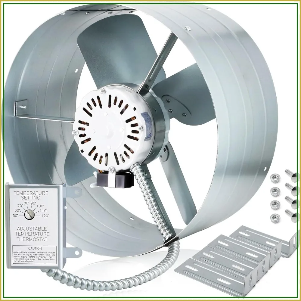 Upgraded 15 Inch Gable Vent Exhaust Fan, 1650CFM 2500 SQF High Performance Low Noise Attic Fan with Adjustable Thermostat, 14 Inch Blade, 1075RPM
Upgraded 15 Inch Gable Vent Exhaust Fan, 1650CFM 2500 SQF High Performance Low Noise Attic Fan with Adjustable Thermostat, 14 Inch Blade, 1075RPM