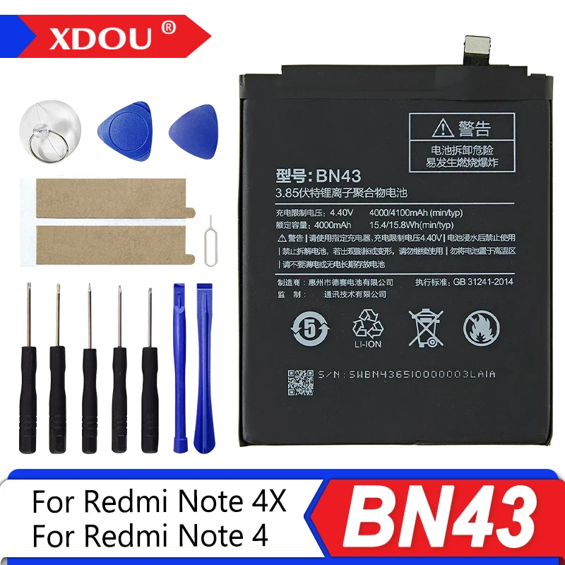 Совершенно новый аккумулятор BN43 4000 мАч для Xiaomi Redmi Note 4X/Note 4 global Snapdragon 625, высококачественный аккумулятор BN43 + инструменты
Совершенно новый аккумулятор BN43 4000 мАч для Xiaomi Redmi Note 4X/Note 4 global Snapdragon 625, высококачественный аккумулятор BN43 + инструменты