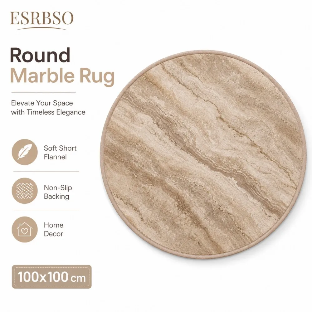 ESRBSO Beige Marble Round Rug Soft Short Flannel Carpet Non Slip Floor Mat for Bedroom Living Room Bathroom Decor 60/80/100cm
ESRBSO Beige Marble Round Rug Soft Short Flannel Carpet Non Slip Floor Mat for Bedroom Living Room Bathroom Decor 60/80/100cm