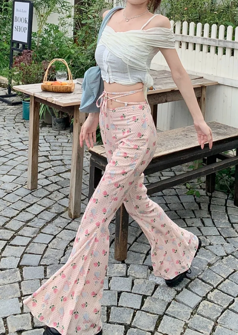 Sweet Hot Girl High Waisted Casual Pants for Women's Summer Lace-up Printing Slim Fit Flared Pants Fashion Female Clothes
Sweet Hot Girl High Waisted Casual Pants for Women's Summer Lace-up Printing Slim Fit Flared Pants Fashion Female Clothes