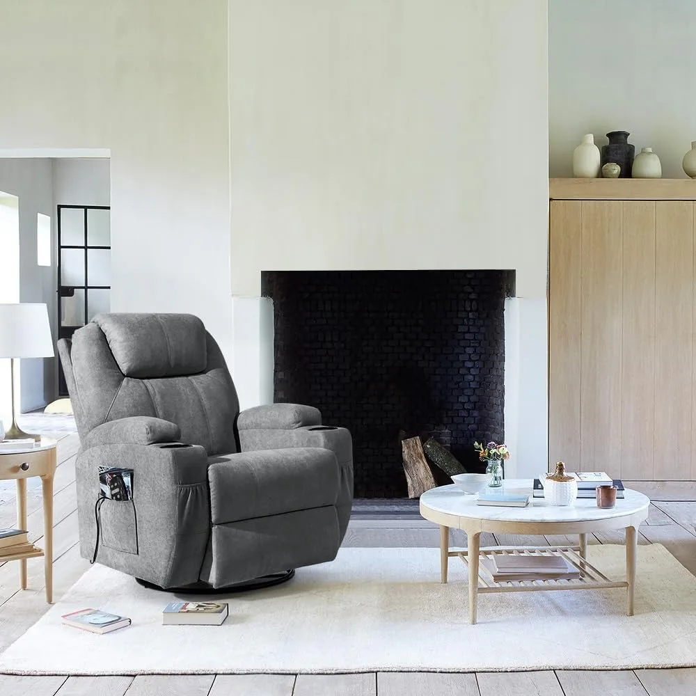 Rocking Chair Recliner Chair with Massage Swivel Ergonomic Lounge Chair Classic Single Sofa with 2 Cup Holders Side Pockets
Rocking Chair Recliner Chair with Massage Swivel Ergonomic Lounge Chair Classic Single Sofa with 2 Cup Holders Side Pockets