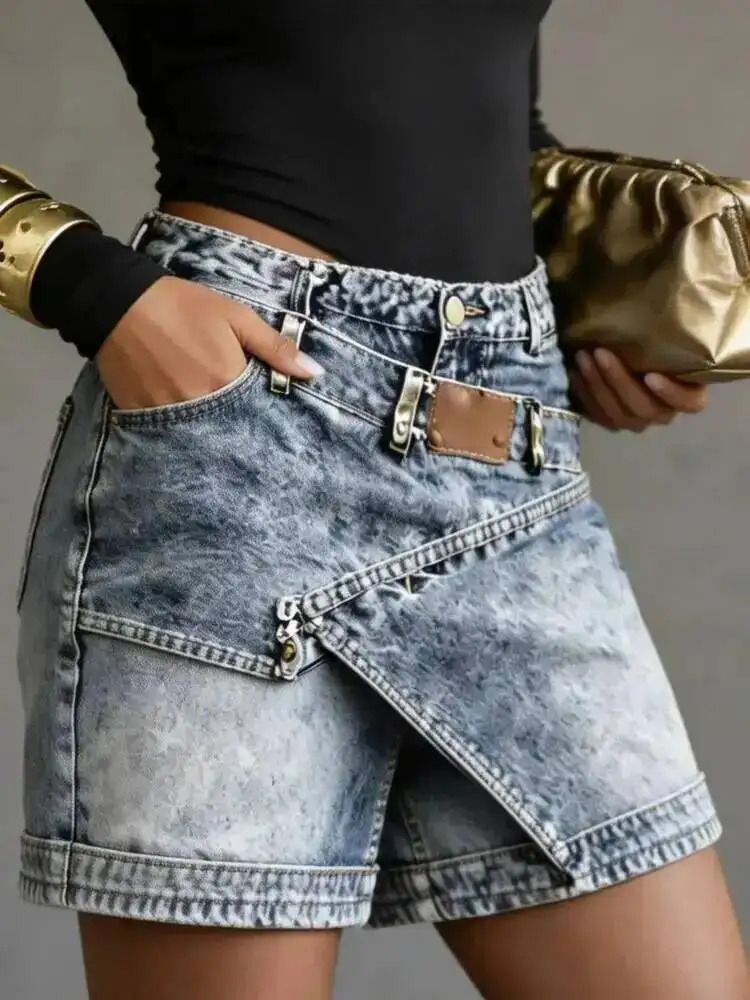SHENGPALAE European And American Style Patchwork Button Up Short Jeans For Women Spring 2026 New 05E02506 14 S72be896396a041ba9dd2c53601d8809eP