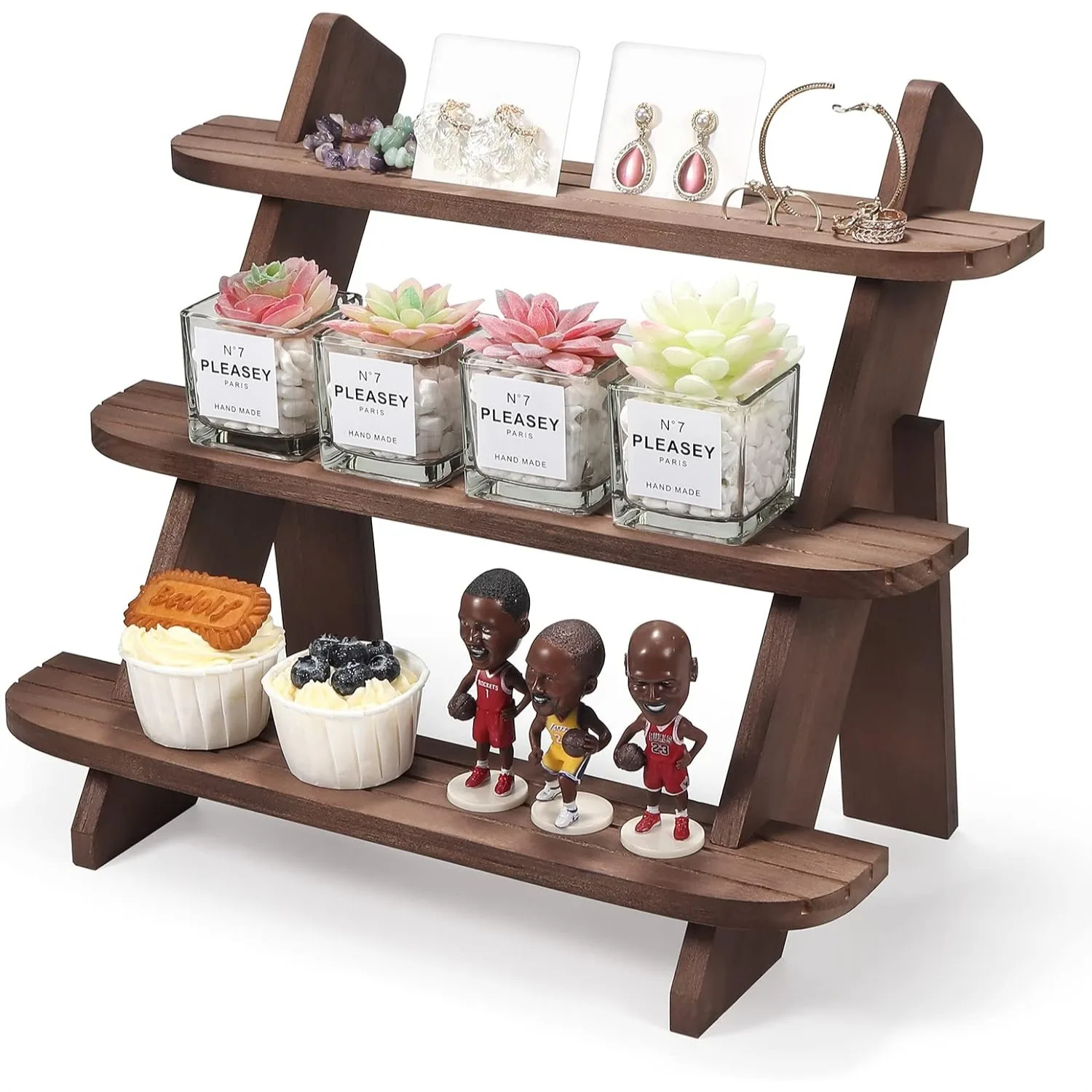 Wooden 3 Tier Display Stand for Desserts, Perfume, and Spices - Rustic Organizer Shelf
Wooden 3 Tier Display Stand for Desserts, Perfume, and Spices - Rustic Organizer Shelf