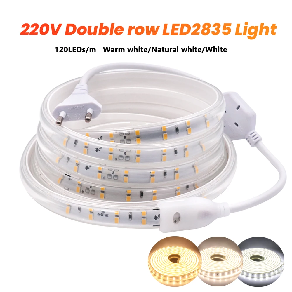 Double Row LED Strip Light Switch 220V 2835 120LED/m 5M 10M 20M EU Power Plug High Bright Flexible Ribbon Room Lighting 1m 2m 3m
Double Row LED Strip Light Switch 220V 2835 120LED/m 5M 10M 20M EU Power Plug High Bright Flexible Ribbon Room Lighting 1m 2m 3m