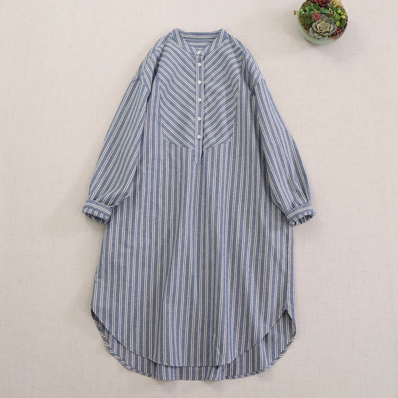 Spring New Japanese Mori Girl Vintage Striped 100% Cotton Dress Women Half Open Collar Long Sleeve Casual Loose Shirt Dresses
Spring New Japanese Mori Girl Vintage Striped 100% Cotton Dress Women Half Open Collar Long Sleeve Casual Loose Shirt Dresses