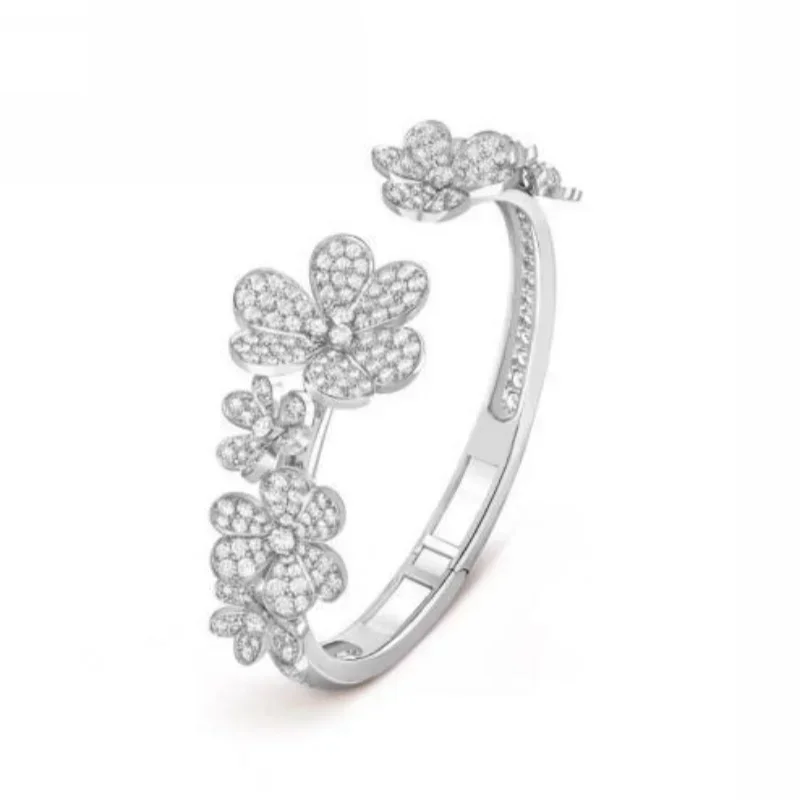 Silver Plated Open Cuff Bangle Bracelet with Floral & Butterfly CZ Pave Design
Silver Plated Open Cuff Bangle Bracelet with Floral & Butterfly CZ Pave Design