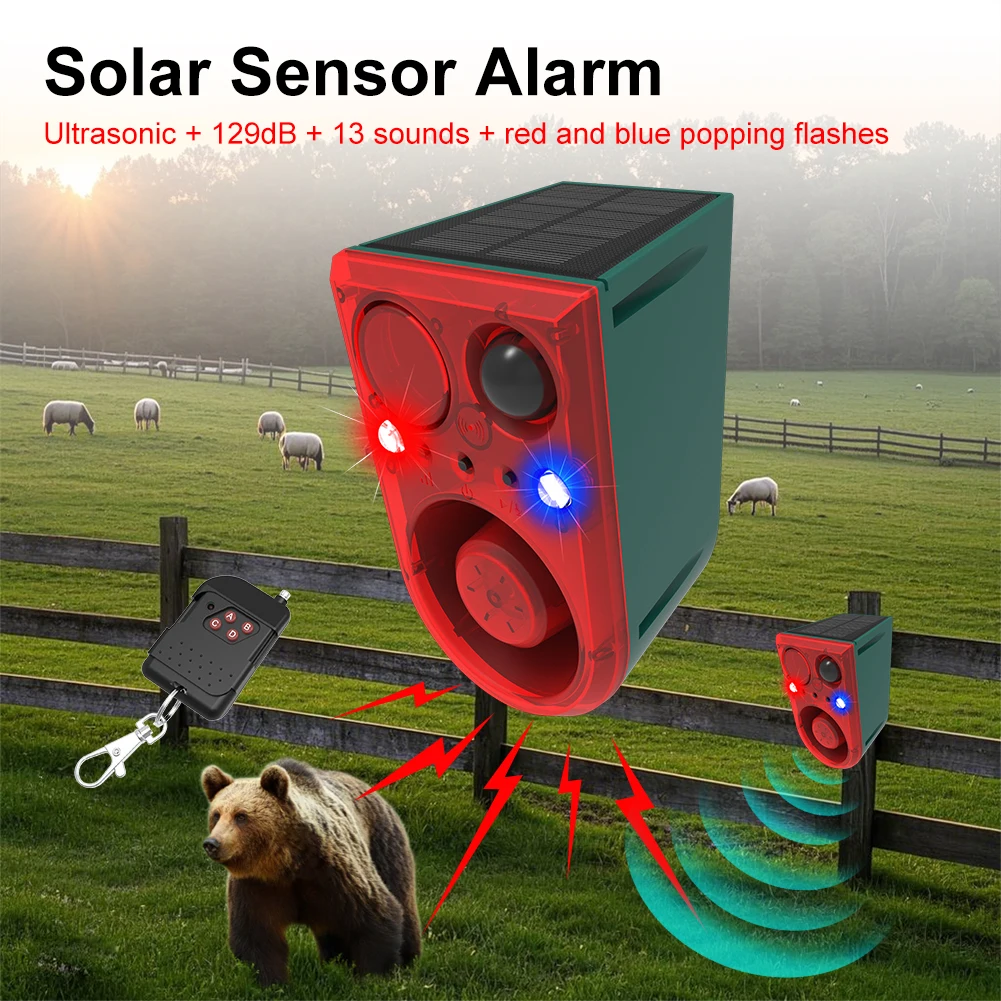 Solar Outdoor Motion Sensor Alarm with Remote Control 129dB Loud Sound Noise Maker Animal Repeller for Yard Farm Garden
Solar Outdoor Motion Sensor Alarm with Remote Control 129dB Loud Sound Noise Maker Animal Repeller for Yard Farm Garden
