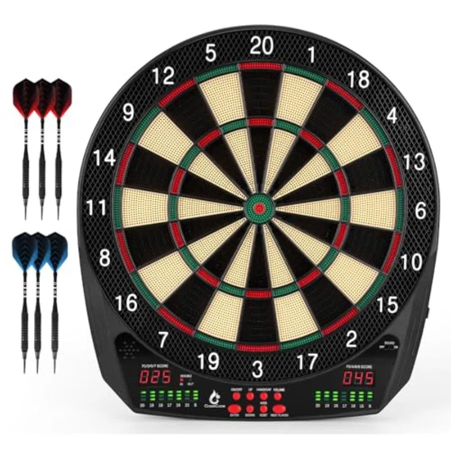 Electronic Dart Board for home and pub use, PVC surface, black with red accents, 35 games and 580 variants, includes 6 darts an
Electronic Dart Board for home and pub use, PVC surface, black with red accents, 35 games and 580 variants, includes 6 darts an