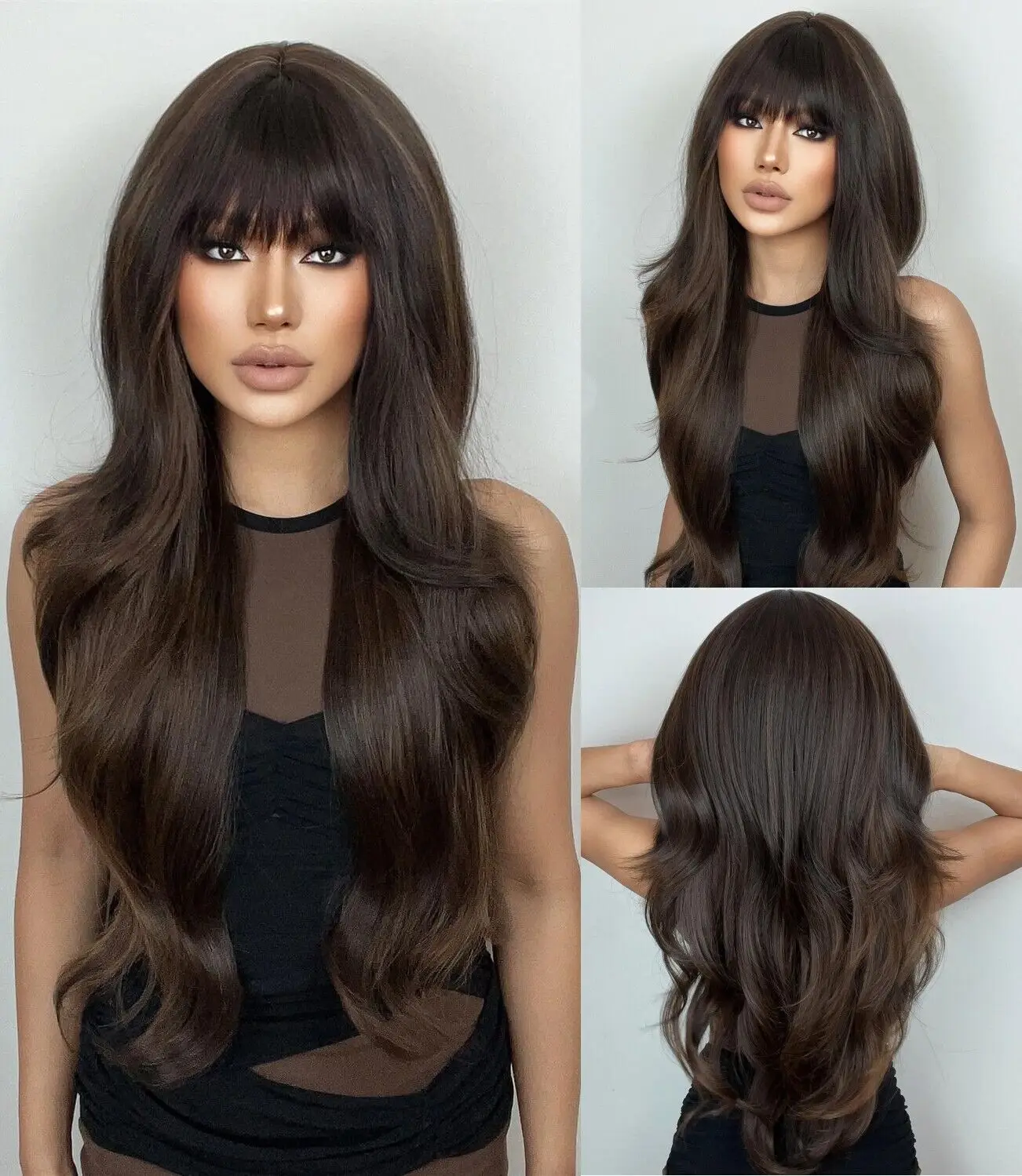 Women Long Wavy Dark brown Synthetic Hair Heat Resistant Dress Up Wig With Bangs
Women Long Wavy Dark brown Synthetic Hair Heat Resistant Dress Up Wig With Bangs