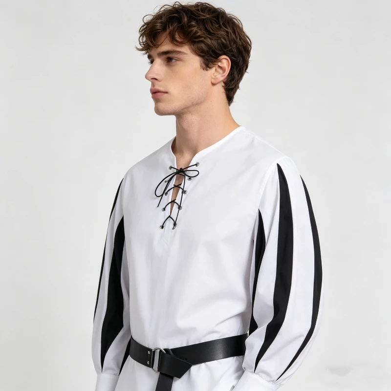 Men Medieval Warrior Knight Cosplay Tunic Shirt Patchwork Pirate Costume Lace Up Tops Party Stage Outfit Without Belt
Men Medieval Warrior Knight Cosplay Tunic Shirt Patchwork Pirate Costume Lace Up Tops Party Stage Outfit Without Belt