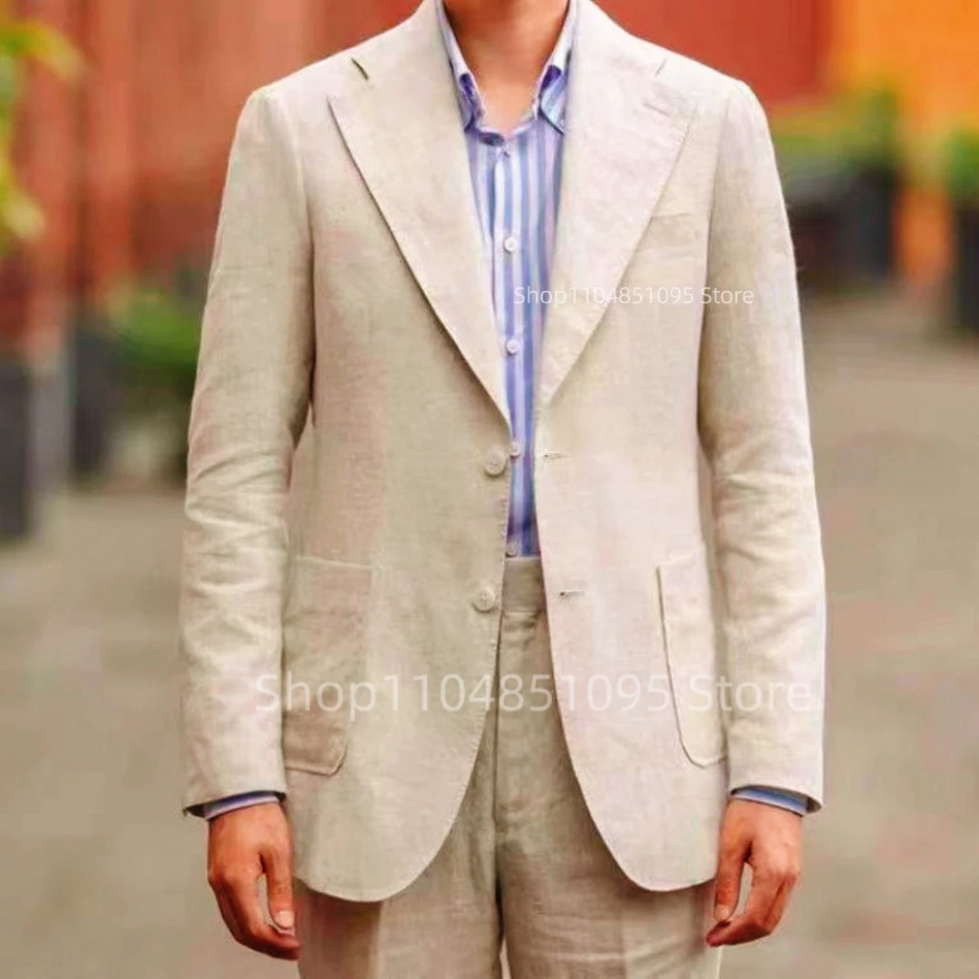 Elegant 2 Pieces White/Beige Linen Men Suits Notch Lapel Slim Fit Blazer Pants High Quality Summer Casual Wedding Prom Suits Set
Elegant 2 Pieces White/Beige Linen Men Suits Notch Lapel Slim Fit Blazer Pants High Quality Summer Casual Wedding Prom Suits Set