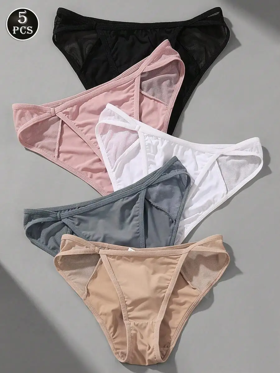 5 Pcs Low Waist Mesh Patchwork Thong Panties For Women
5 Pcs Low Waist Mesh Patchwork Thong Panties For Women