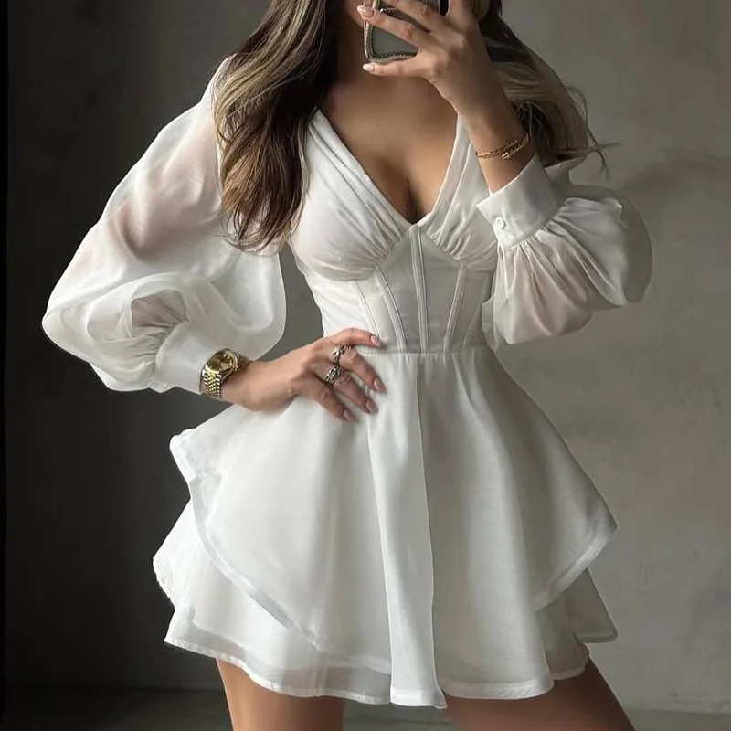 Fashion Solid Slim Mesh Dresses Spring Women Long Sleeves V Neck Mini Dress Summer High Waist Zipper A Line Pullover Short Dress
Fashion Solid Slim Mesh Dresses Spring Women Long Sleeves V Neck Mini Dress Summer High Waist Zipper A Line Pullover Short Dress