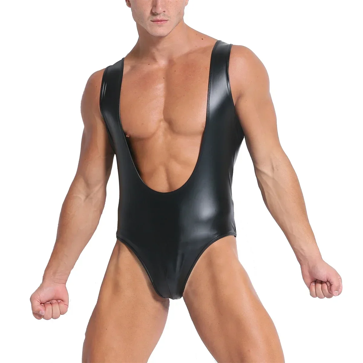 Men Deep V-neck Bodysuits Faux Leather Wrestling Singlet Jumpsuits Glossy Slim Underwear Rompers Male Sexy One-piece Undershirts
Men Deep V-neck Bodysuits Faux Leather Wrestling Singlet Jumpsuits Glossy Slim Underwear Rompers Male Sexy One-piece Undershirts