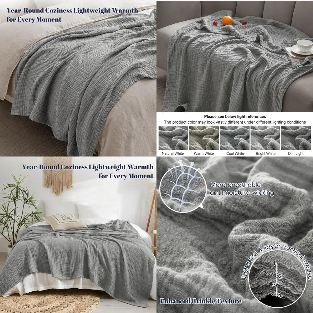 King Size Cotton Muslin Blanket, 108x90, 4-Layer Lightweight Gauze, Breathable & Soft for Bed, Couch, Camping, Baby, Grey, Perfe
King Size Cotton Muslin Blanket, 108x90, 4-Layer Lightweight Gauze, Breathable & Soft for Bed, Couch, Camping, Baby, Grey, Perfe