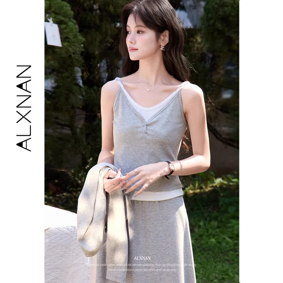 ALXNAN Light Gray Camisole Women 2026 Summer Casual Elegant Tank Tops Fashion V-neck Two-in-One Sleeveless Tops Female L62116BX
ALXNAN Light Gray Camisole Women 2026 Summer Casual Elegant Tank Tops Fashion V-neck Two-in-One Sleeveless Tops Female L62116BX