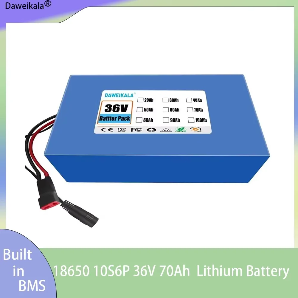 36V 70Ah Lithium Battery Pack-10S6P 70000mAh High Capacity for 800W Electric Scooter Rechargeable 36V Ebike Battery with BMS Lon
36V 70Ah Lithium Battery Pack-10S6P 70000mAh High Capacity for 800W Electric Scooter Rechargeable 36V Ebike Battery with BMS Lon