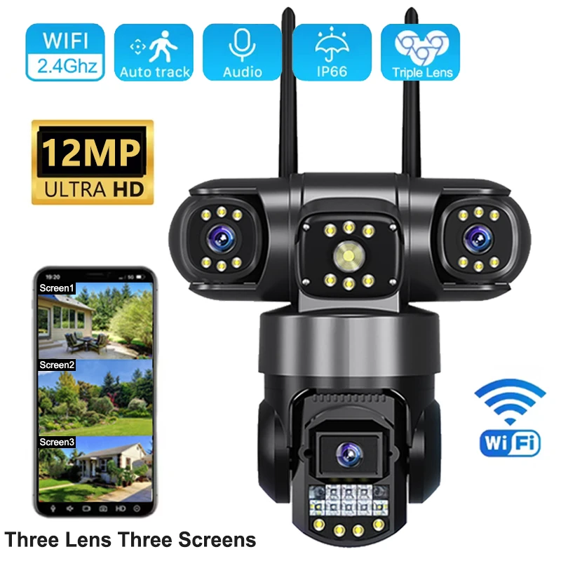 12MP WiFi IP Camera Outdoor Three Lens Three Screens Security Video Monitor Night Vision Waterproof CCTV Surveillance PTZ Camera
12MP WiFi IP Camera Outdoor Three Lens Three Screens Security Video Monitor Night Vision Waterproof CCTV Surveillance PTZ Camera
