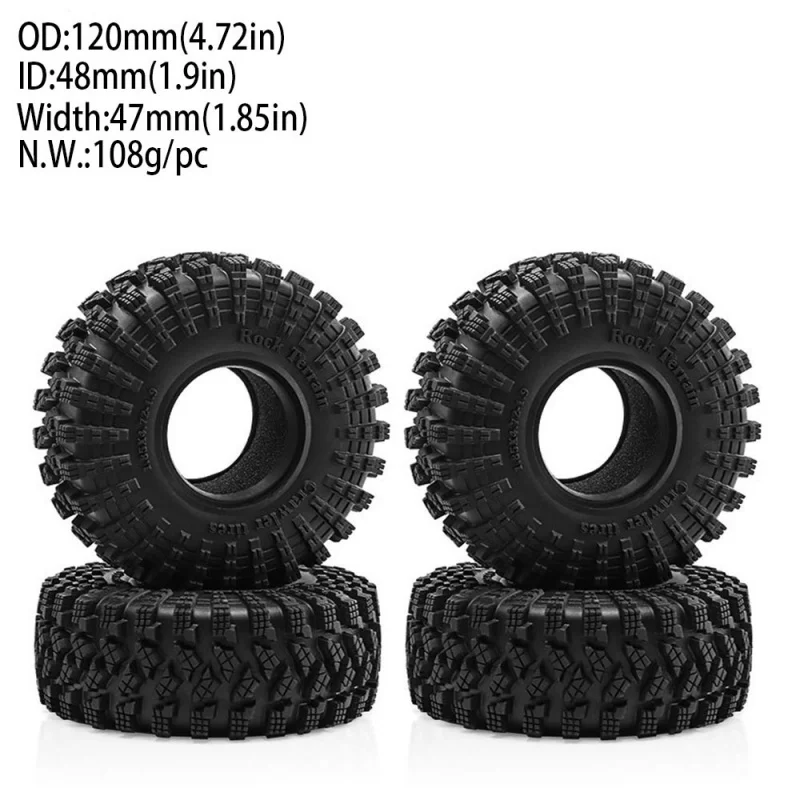 4PCS 1.9" RC Crawler Rubber Rock Tires for 1/10 Traxxas TRX4 TRX6 Axial SCX10 90046 RC4WD D90 D110 Upgrade Parts
4PCS 1.9" RC Crawler Rubber Rock Tires for 1/10 Traxxas TRX4 TRX6 Axial SCX10 90046 RC4WD D90 D110 Upgrade Parts