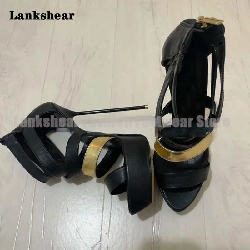 Босоножки на шпильке с платформой, черные с золотом, кожаные, с молнией сзади, на высоком каблуке, дизайнерские, для вечеринок, женские летние туфли
Босоножки на шпильке с платформой, черные с золотом, кожаные, с молнией сзади, на высоком каблуке, дизайнерские, для вечеринок, женские летние туфли