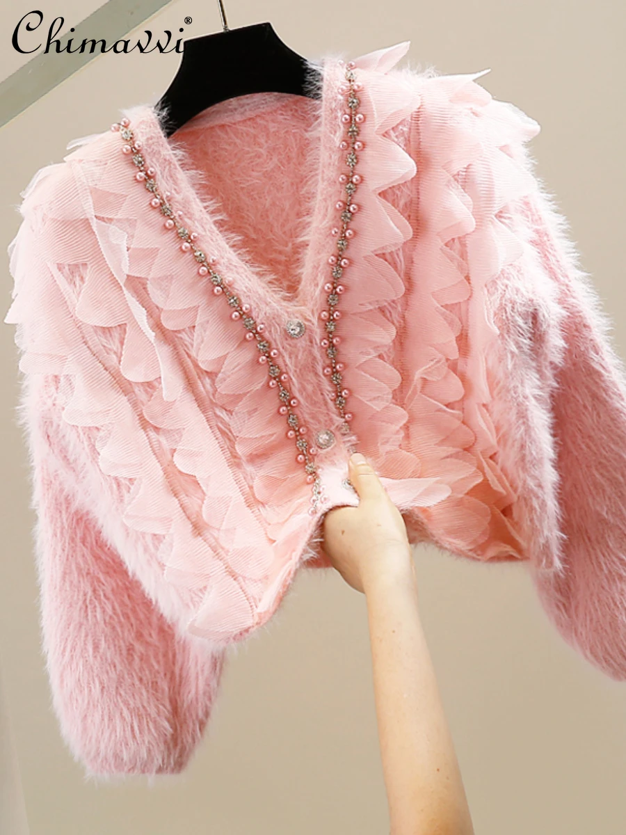 Heavy Manual Diamond Ruffled Stitching Plush Thickened Sweater Autumn New Loose Long Sleeve Cardigan Elegant Womens Knitted Top
Heavy Manual Diamond Ruffled Stitching Plush Thickened Sweater Autumn New Loose Long Sleeve Cardigan Elegant Womens Knitted Top