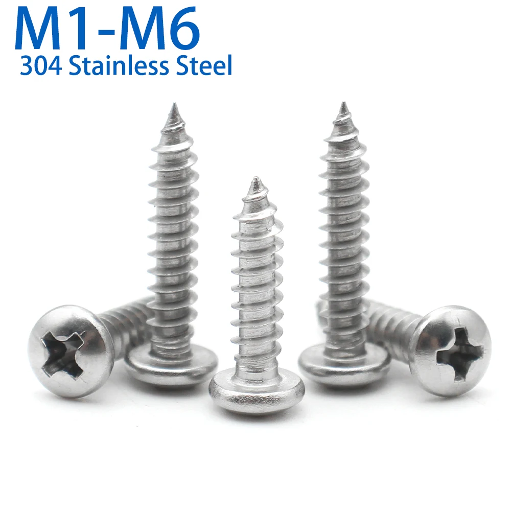 10-100pcs M1 M1.2 M1.4 M1.7 M2 M2.3 M2.6 M3 M3.5 M4 M5 M6 304 Stainless Steel Phillips Cross Pan Round Head Self Tapping Screw
10-100pcs M1 M1.2 M1.4 M1.7 M2 M2.3 M2.6 M3 M3.5 M4 M5 M6 304 Stainless Steel Phillips Cross Pan Round Head Self Tapping Screw
