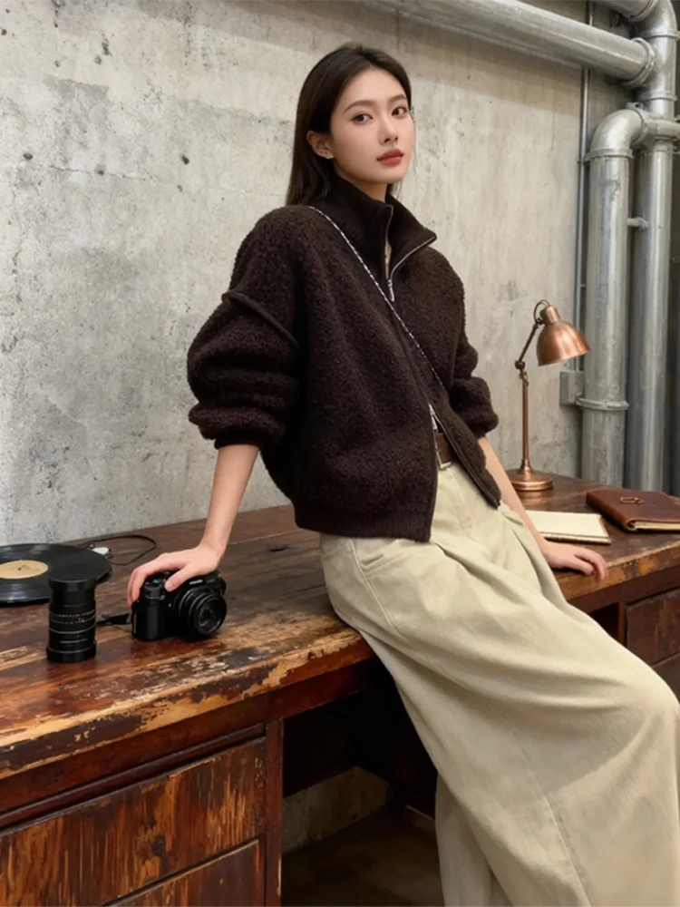 Утепленное пальто из овечьей шерсти с высоким воротником для женщин, свободный свитер, осенне-зимняя новинка, короткое пальто малого размера, повседневный стиль
Утепленное пальто из овечьей шерсти с высоким воротником для женщин, свободный свитер, осенне-зимняя новинка, короткое пальто малого размера, повседневный стиль