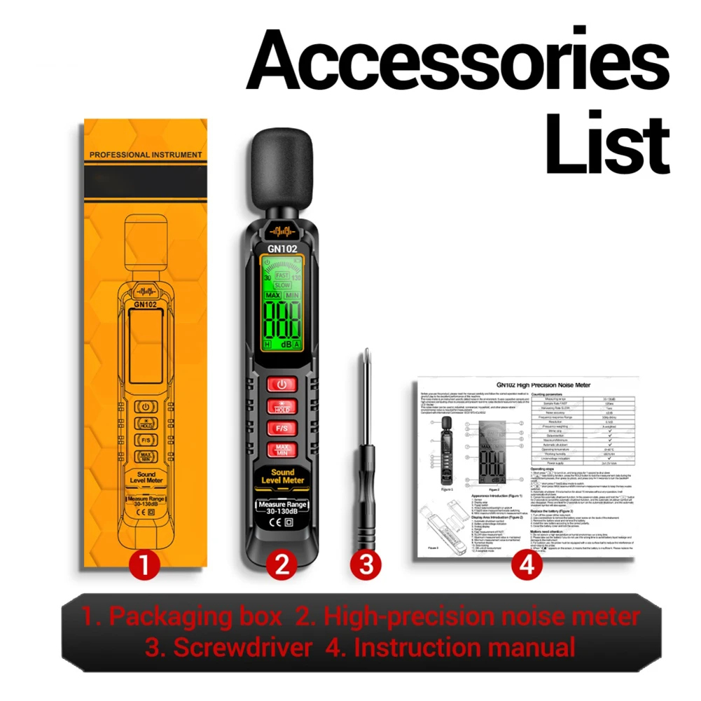 GN102 Mini Decibel Meter HD Screen Display DB Noise Meter 30-130dB Sound Tester GN102 Decibel Meter Tester
GN102 Mini Decibel Meter HD Screen Display DB Noise Meter 30-130dB Sound Tester GN102 Decibel Meter Tester