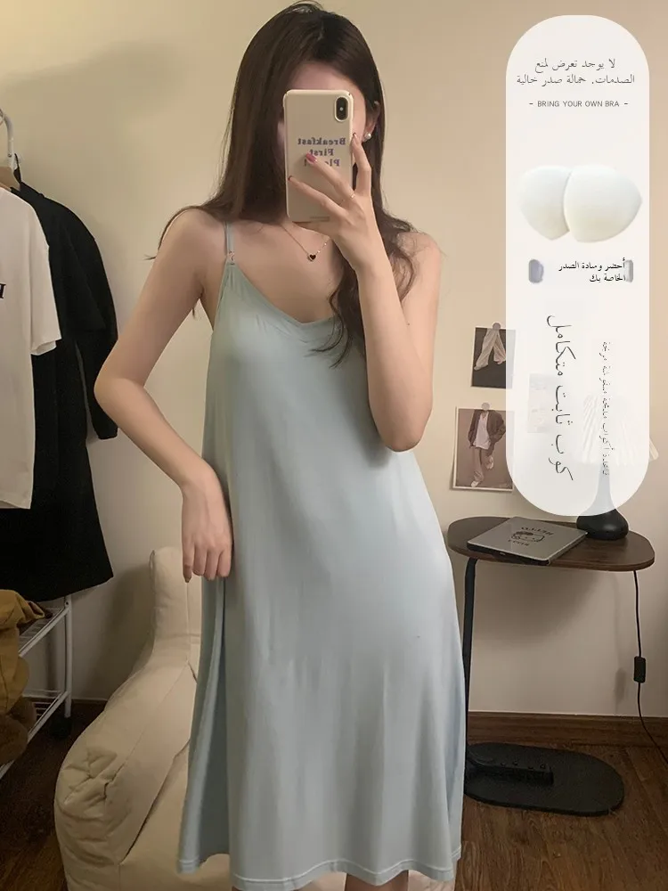 Blue Modal Sp Dr Women's Summer New Sle Strapl Inteated Chest Pad Casual Home Wear Polyester Fabric V-ne
Blue Modal Sp Dr Women's Summer New Sle Strapl Inteated Chest Pad Casual Home Wear Polyester Fabric V-ne