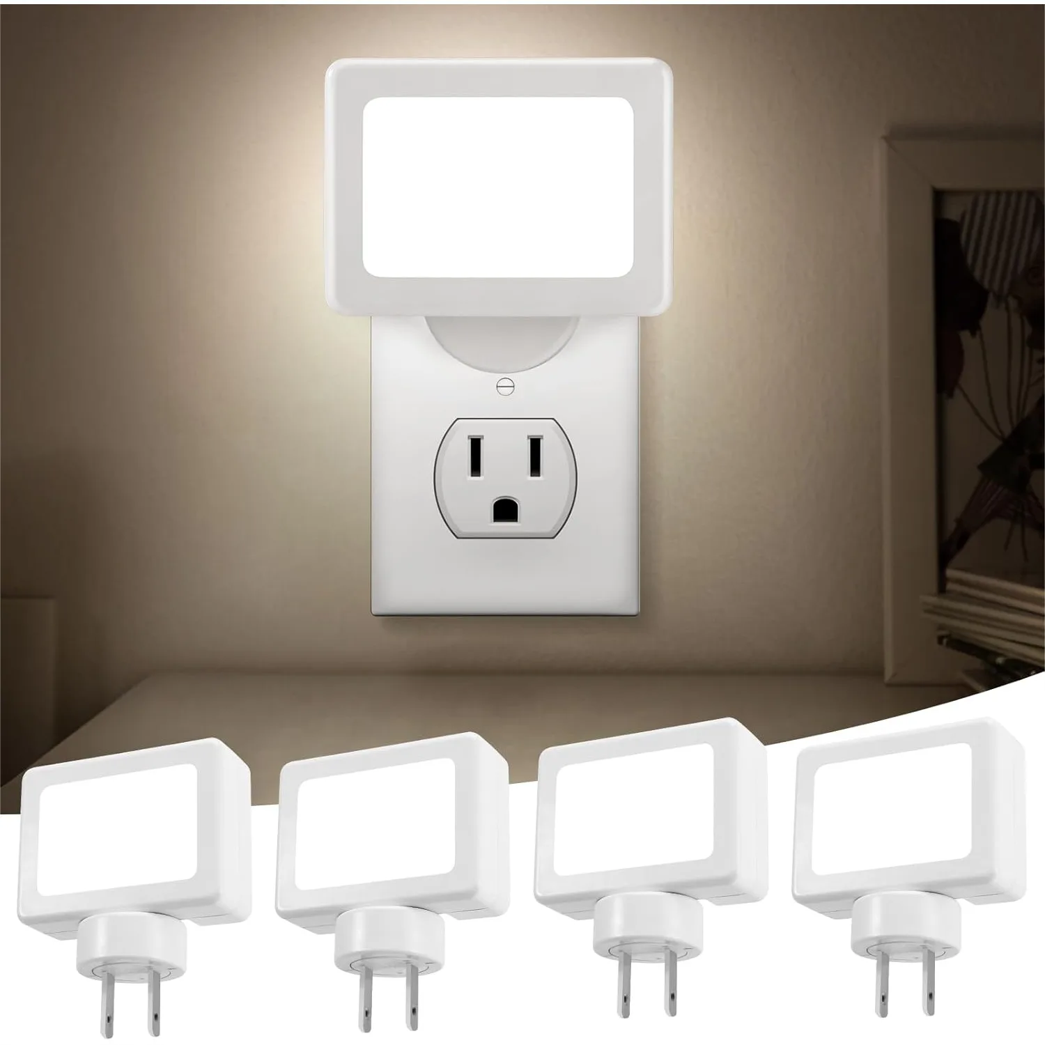 4-Pack LED Night Light Plug in with Adjustable 180° Swivel Head, Dusk to Dawn Auto On/Off, 5000K Daylight for Kitchen Counter,
4-Pack LED Night Light Plug in with Adjustable 180° Swivel Head, Dusk to Dawn Auto On/Off, 5000K Daylight for Kitchen Counter,