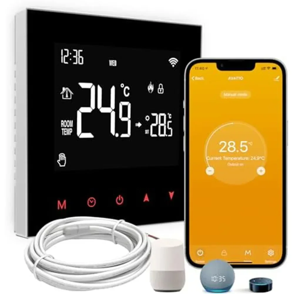 Программируемый термостат для подогрева пола с поддержкой Smart WiFi, совместимый с Alexa и онлайн-управлением дома через приложение Smart Life
Программируемый термостат для подогрева пола с поддержкой Smart WiFi, совместимый с Alexa и онлайн-управлением дома через приложение Smart Life