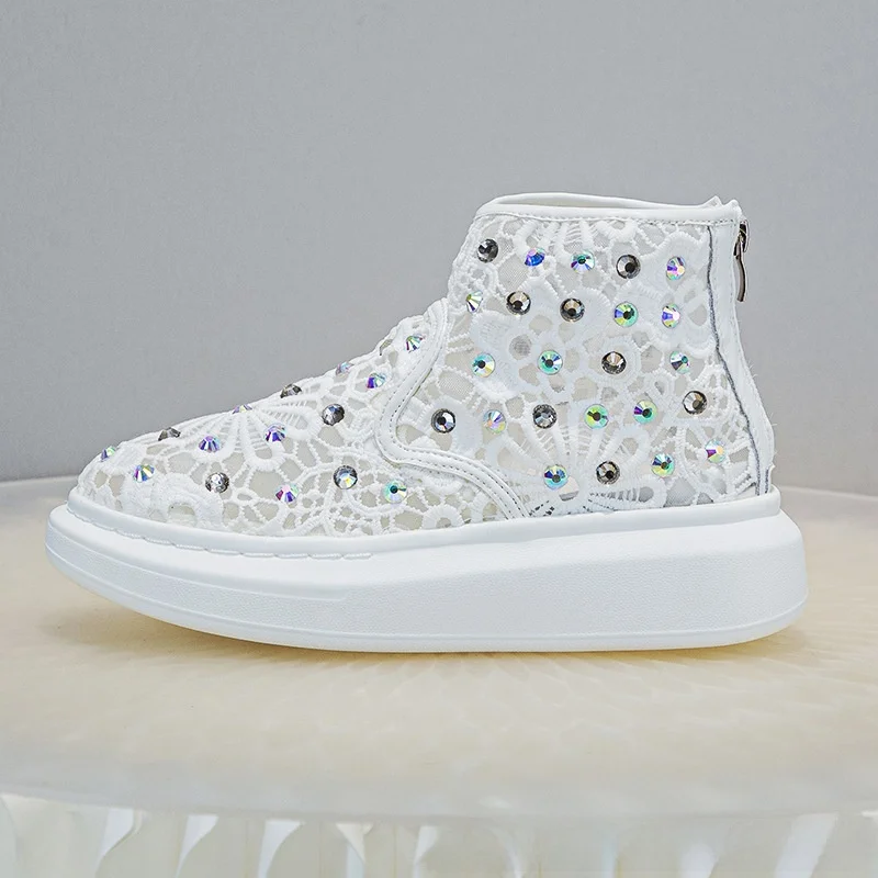 Summer High-Top Lace Net Diamond Embellished Casual Sneakers Women's 2025 New Style Hollow out round Toe Thick Heel Shoes
Summer High-Top Lace Net Diamond Embellished Casual Sneakers Women's 2025 New Style Hollow out round Toe Thick Heel Shoes