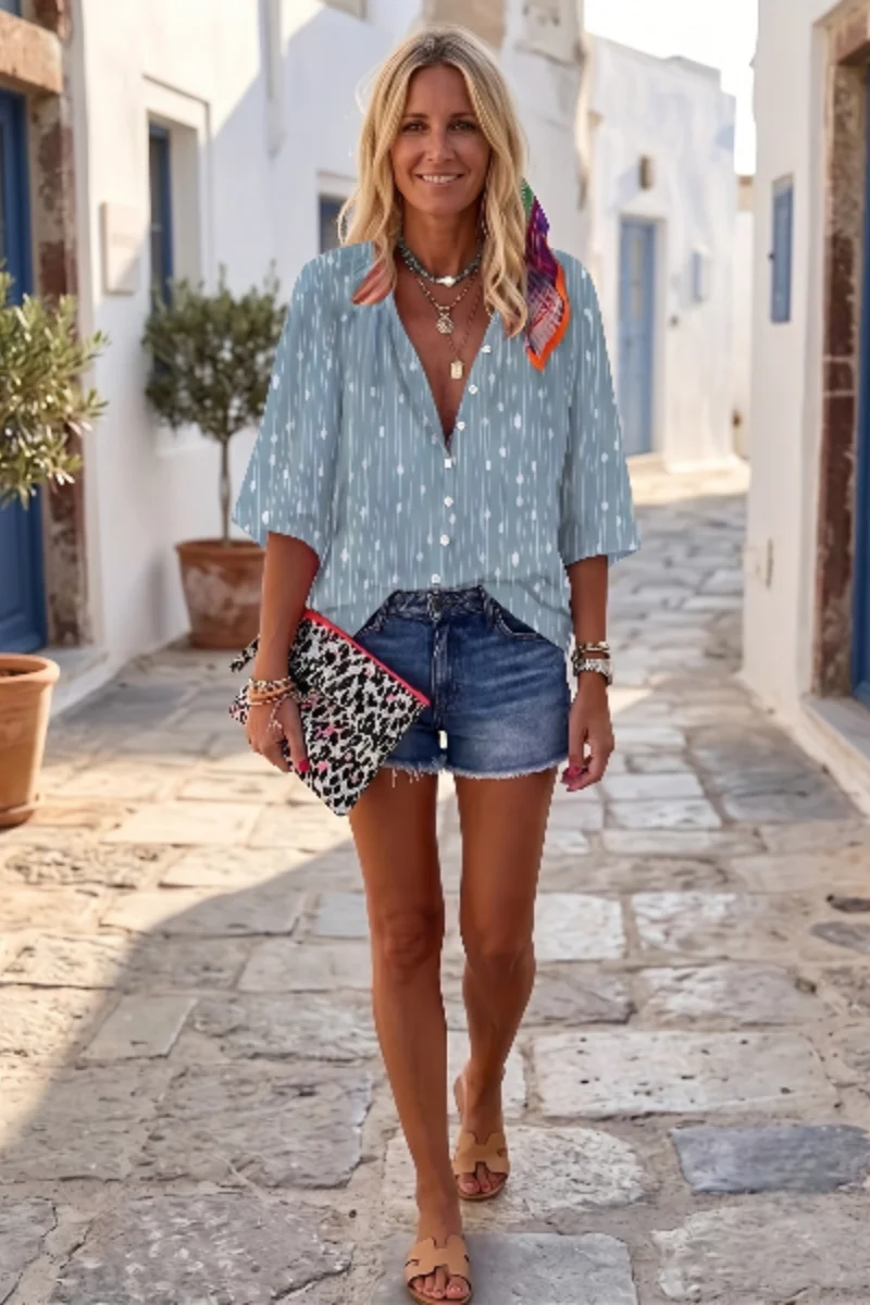 Western leisure vacation ethnic style geometric print three-quarter sleeve trumpet sleeve women's shirt
Western leisure vacation ethnic style geometric print three-quarter sleeve trumpet sleeve women's shirt