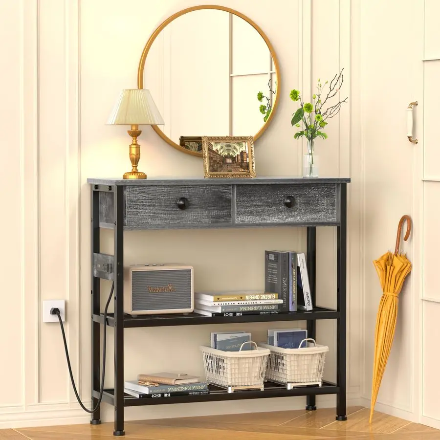 Узкий консольный столик 32 дюйма с 2 ящиками и розетками для гостиной, прихожей, перед диваном, под телевизор, под аквариум
Узкий консольный столик 32 дюйма с 2 ящиками и розетками для гостиной, прихожей, перед диваном, под телевизор, под аквариум