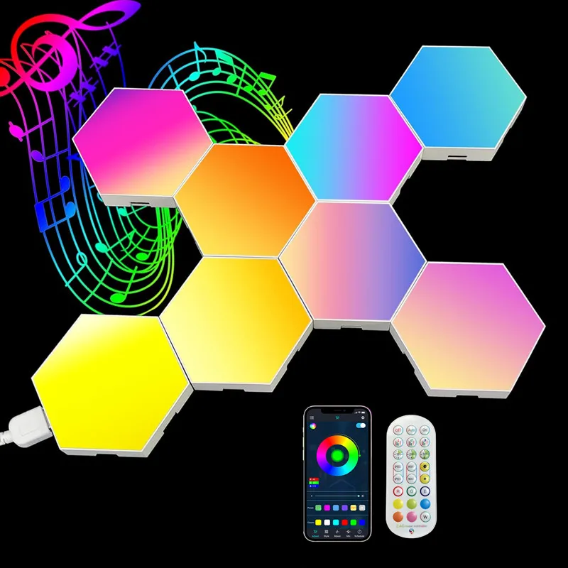 10 piece music synchronization game room decoration RGB hexagonal module intelligent application control hexagonal LED light
10 piece music synchronization game room decoration RGB hexagonal module intelligent application control hexagonal LED light