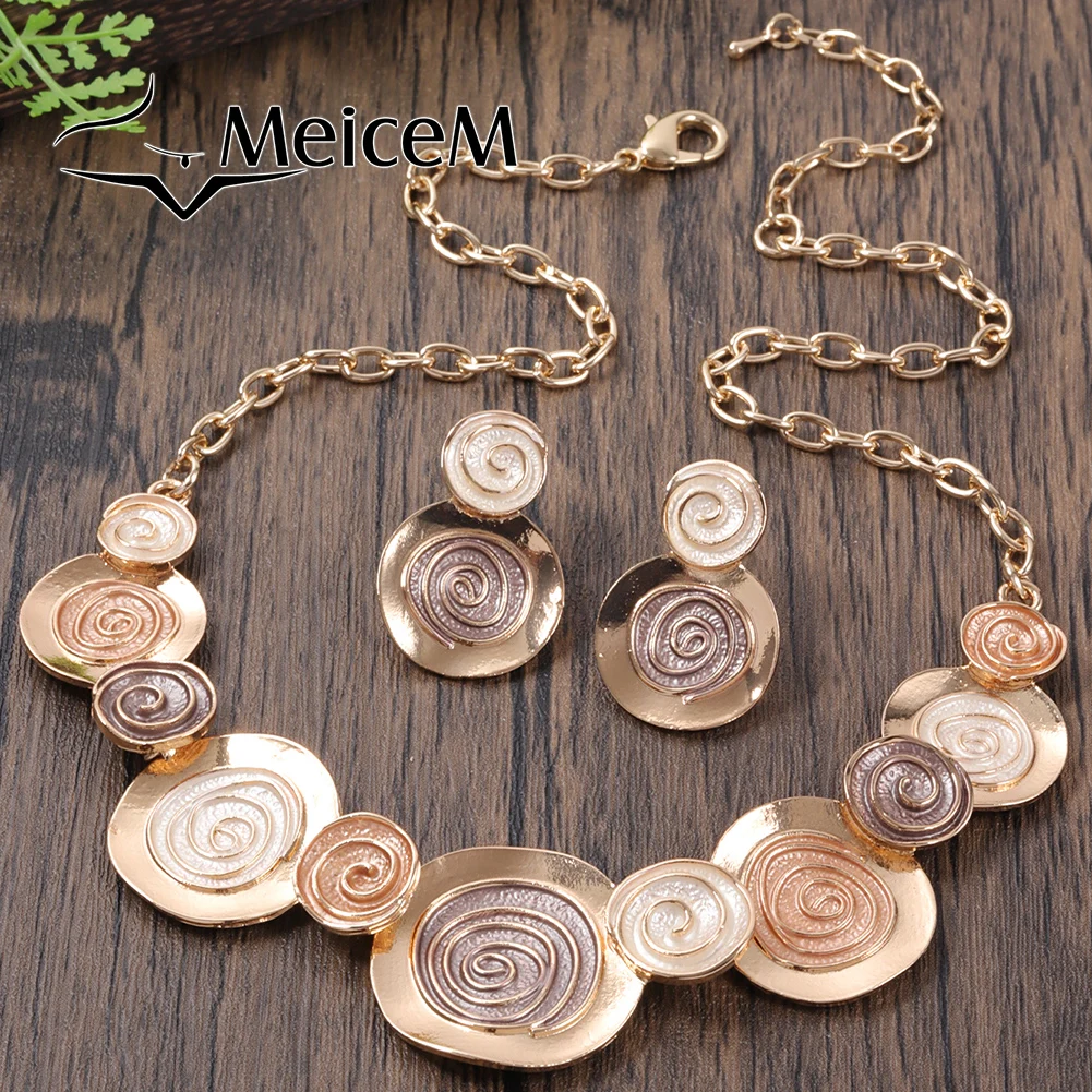 MeiceM Jewelry Set Zinc Alloy Colored Enamel Geometric Spiral Simple Design Necklace And Earrings Fashion Jewelry Set For Women
MeiceM Jewelry Set Zinc Alloy Colored Enamel Geometric Spiral Simple Design Necklace And Earrings Fashion Jewelry Set For Women