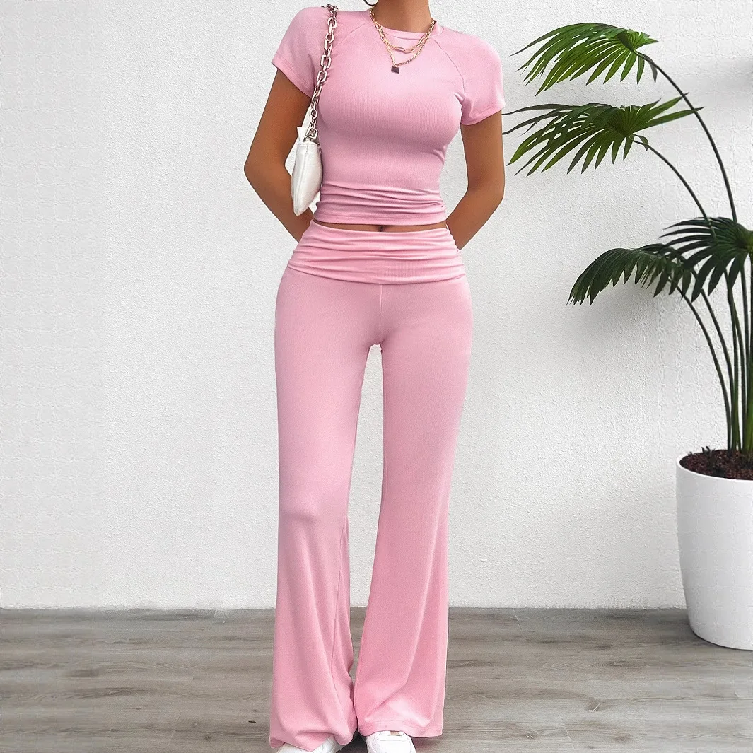 Yoga Sports Style Solid Color Short-sleeved Wide-leg Trousers Set Women's Clothing 2025 Spring and Summer Conjunto Femenino
Yoga Sports Style Solid Color Short-sleeved Wide-leg Trousers Set Women's Clothing 2025 Spring and Summer Conjunto Femenino