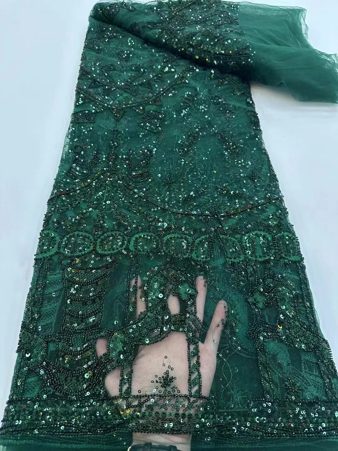 Green Latest Sequin Embroidery Beaded Fabric African Lace Fabric Heavy Bead Tulle French Mesh Lace 5 Yards For Wedding Dress
Green Latest Sequin Embroidery Beaded Fabric African Lace Fabric Heavy Bead Tulle French Mesh Lace 5 Yards For Wedding Dress