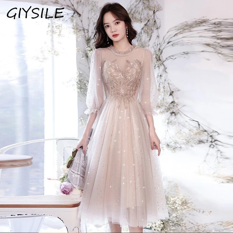 Elegant Evening Gown Mid-Length Graduation Dress O-neck Appliques Evening Dresses Simple Prom Vestidos Wedding Party Dresses
Elegant Evening Gown Mid-Length Graduation Dress O-neck Appliques Evening Dresses Simple Prom Vestidos Wedding Party Dresses