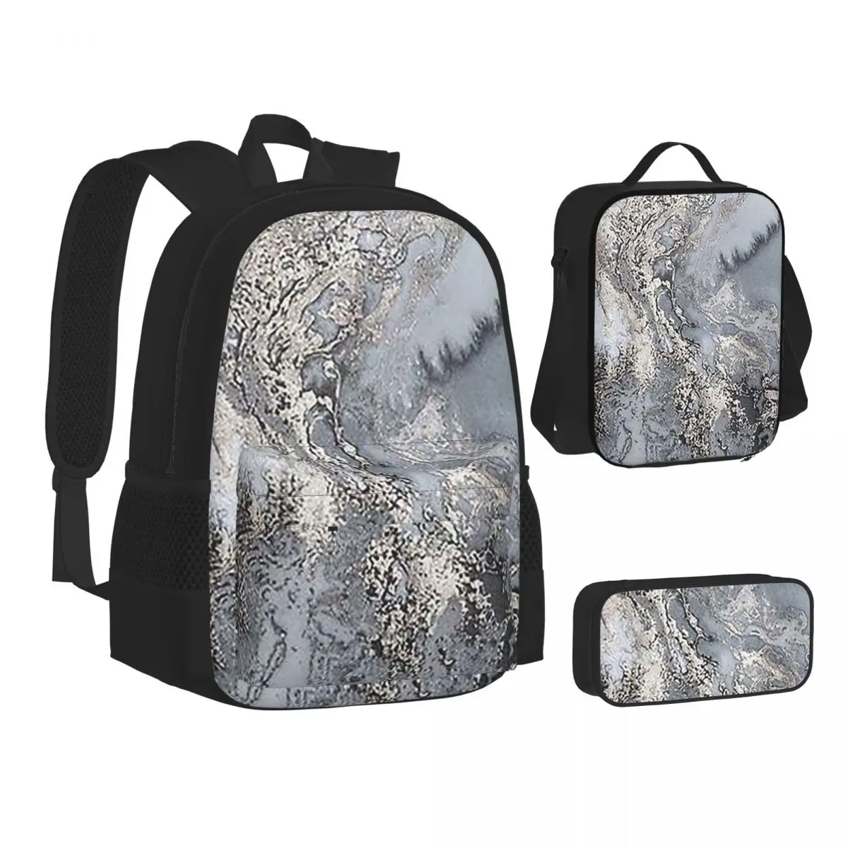 Grey And Silver Marbl Backpacks Students Bookbag School Bags Children Rucksack Lunch Bag Pen Bag Three-Piece Set
Grey And Silver Marbl Backpacks Students Bookbag School Bags Children Rucksack Lunch Bag Pen Bag Three-Piece Set