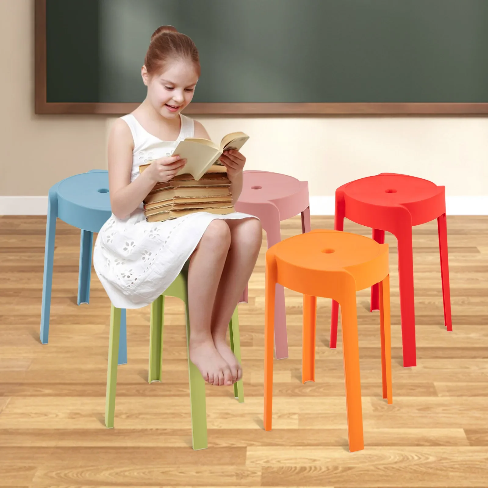 5-Pack Stackable Plastic Stools, 165lb Capacity Windmill Design, Multi-Color Space Saving Chairs for Home Office
5-Pack Stackable Plastic Stools, 165lb Capacity Windmill Design, Multi-Color Space Saving Chairs for Home Office
