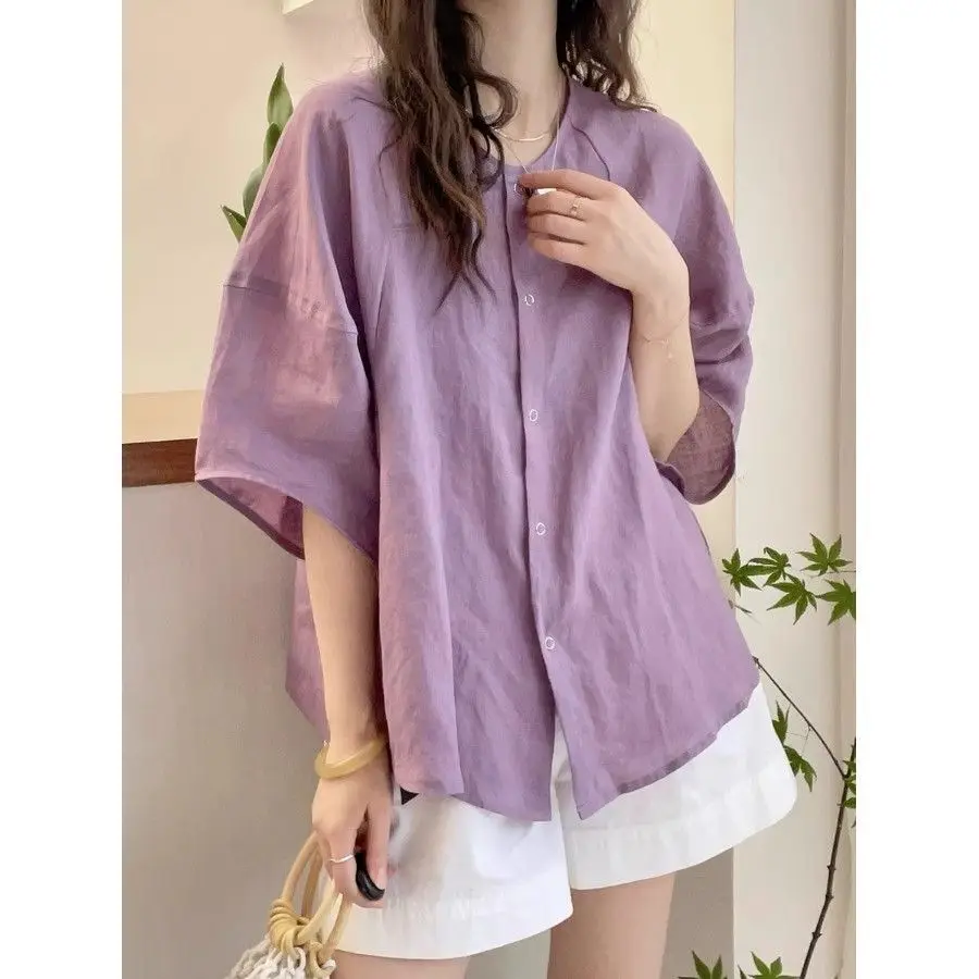 High-End Women's plus Size Summer New Short Sleeve round Neck Shirt Outerwear Breathable Comfortable Loose Fit Button Detail
High-End Women's plus Size Summer New Short Sleeve round Neck Shirt Outerwear Breathable Comfortable Loose Fit Button Detail