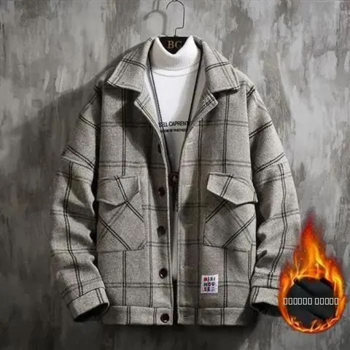 Thiened Plaid Woolen Coat Men's Autumn Winter Jaet Windbreaker Korean Sle Trendy Briti Mid-Length Tweed Outerwear
Thiened Plaid Woolen Coat Men's Autumn Winter Jaet Windbreaker Korean Sle Trendy Briti Mid-Length Tweed Outerwear